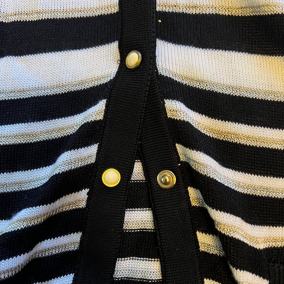 White House Black Market, Size XS Black & White Striped Cardigan, gold detail - Picture 3 of 6